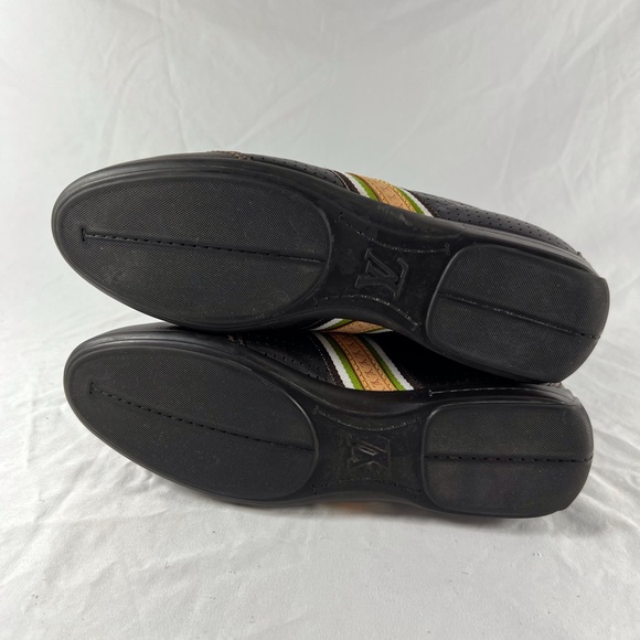 LOUIS VUITTON Brown Perforated Leather Striped Monogram Sneakers 7UK 8US - Picture 16 of 17